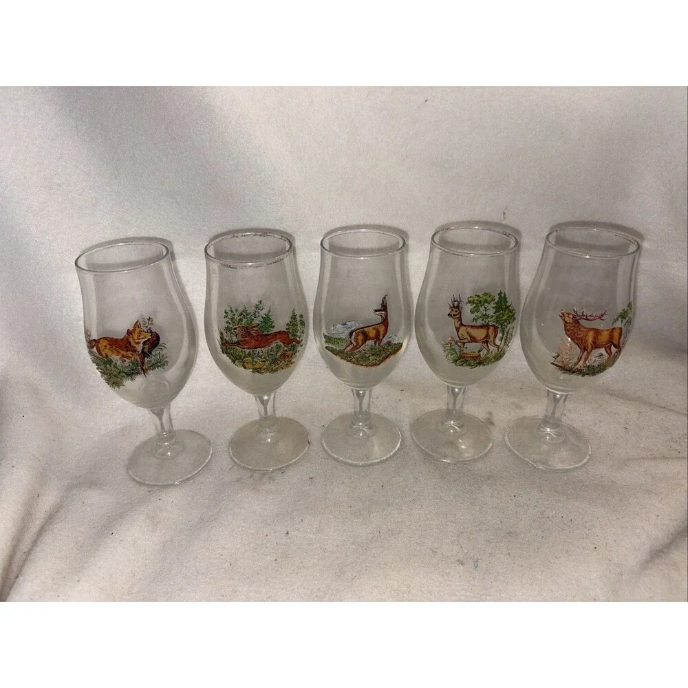 Vintage Beer Glasses Deer Game Hunting Biertulpen Jagdlichen Motifs Bar Elk 5